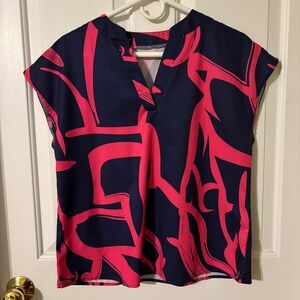 Navy and Pink Abstract Women's Top